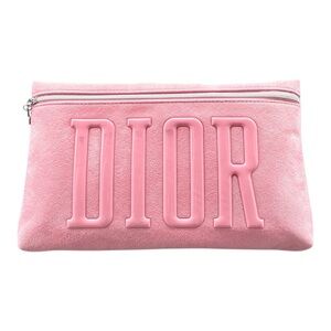 DIOR Pink Suede-Finish Logo Pouch / Clutch